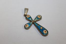 A VINTAGE FLORALLY ENAMELLED CROSS PENDANT
