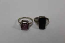 TWO VINTAGE SILVER DRESS RINGS