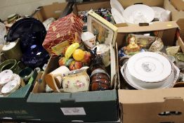 THREE TRAYS OF ASSORTED CERAMICS TO INCLUDE DENBY BAROQUE, KIDDICRAFT CHILDS TEASET ETC.