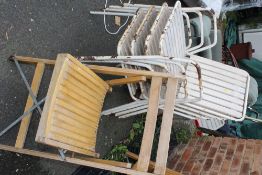 FOUR STACKABLE CHAIRS PLUS FOUR FOLDABLE CHAIRS