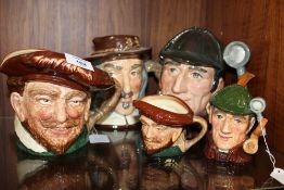 ROYAL DOULTON CHARACTER JUGS - THE SLEUTH D6631 AND D6635, tallest H20.5 cm and having a brown hat -