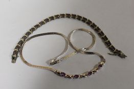 A GEM SET SILVER BRACELET AND A GEMSET SILVER NECKLACE
