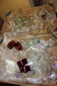 TWO TRAYS OF ASSORTED DRINKING GLASSES ETC.