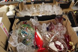 TWO TRAYS OF ASSORTED GLASSWARE TO INCLUDE STUDIO GLASS FIGURES, BOHEMIA CRYSTAL ETC.