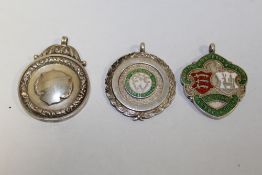 THREE HALLMARKED SILVER CYCLING INTEREST FOB MEDALS