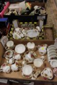TWO TRAYS OF ROYAL ALBERT OLD COUNTRY ROSES CHINA AND CERAMICS TO INCLUDE CUPS AND SAUCERS,