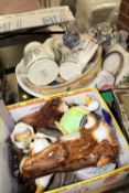 TWO BOXES OF ASSORTED CERAMICS TO INCLUDE WASH BOWLS, ROYAL DOULTON TEAPOT ETC.