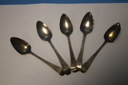 FIVE GEORGE III BRIGHT CUT SILVER TOPPED SPOONS MAKER'S MARKS FOR ALICE AND GEORGE BURROWS