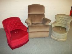 A SHERBOURNE RECLINER AND TWO BEDROOM TUB CHAIRS