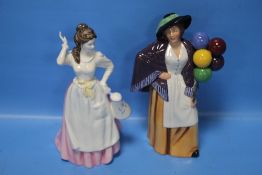TWO ROYAL DOULTON FIGURINES 'BALLOON LADY' AND 'DAIRY MAID' (2)