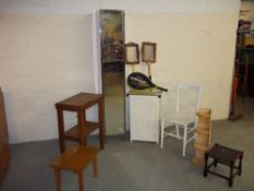 A SELECTION OF TEN ITEMS TO INCLUDE: TABLES, LOOM BASKET AND A FLOOR STANDING STAINLESS STEEL