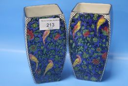 A PAIR OF ROYAL DOULTON VASES PERSIAN PARROT CHINTZ