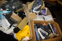 THREE BOXES OF MAINLY NEW ITEMS TO INCLUDE HAIR ACCESSORIES, PHONE CASES, BAMBOO TOOTHB RUSHES