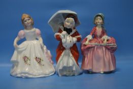 THREE ROYAL DOULTON FIGURINES TO INCLUDE 'AMANDA', 'MISS MUFFET' AND 'BO-PEEP' (3)