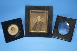 TWO VICTORIAN MINIATURE PORTRAITS AND A SIMILAR FRAME