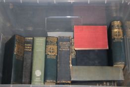 A BOX OF BOOKS INCLUDING CHARLES DICKENS SET ETC.