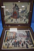 TWO LARGE FRAMED LOWRY PRINTS APPROX. 81 X 74 CM