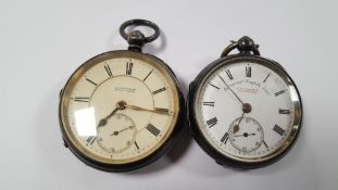 A SILVER OPEN FACED POCKET WATCH SIGNED J. MOTTRAM WITH ANOTHER SIGNED J. GRAVES (2)
