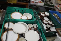 THREE TRAYS OF MAINLY POOLE POTTERY TEA & DINNERWARE (TRAYS NOT INCLUDED)