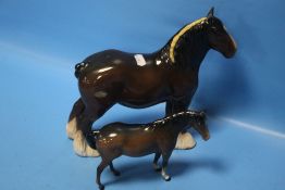 A BESWICK SHIRE HORSE A/F TOGETHER WITH ANOTHER BESWICK HORSE