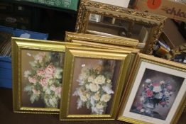 A QUANTITY OF BOTANICAL PRINTS TOGETHER WITH A MIRROR