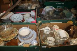 FOUR TRAYS OF GLASSWARE AND CERAMICS (TRAYS NOT INCLUDED)