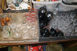 TWO TRAYS OF GLASSWARE ETC. TO INCLUDE CUT GLASS (TRAYS NOT INCLUDED)