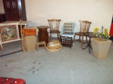 FIFTEEN ITEMS INCLUDING A LOOM STYLE CHAIR, WICKER ITEMS AND TWO CHAIRS ETC.