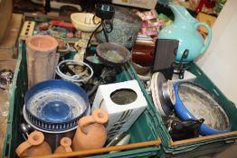 TWO TRAYS OF CERAMICS AND SUNDRIES TO INCLUDE DENBY (TRAYS NOT INCLUDED)