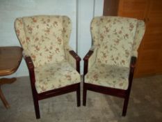 TWO MATCHING HIGH EASY CHAIRS