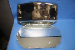 TWO MIRRORS, ONE INCLUDING A PHOTOGRAPH OF A CHILD, ONE APPROX. 56 X 33 CM, THE OTHER APPROX 56 X 34