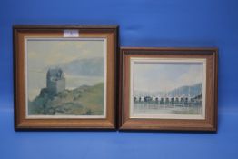 TWO FRAMED PAINTINGS BY HUGH T. LAMMIE 'CRAOBH HAVEN' & 'DUNTROON CASTLE' (2)