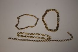 FOUR 9 CT GOLD CHAIN BRACELETS, W 11.2 g