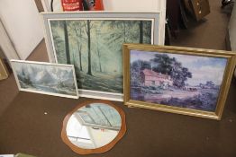 THREE FRAMED PRINTS TOGETHER WITH A MIRROR