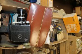 A QUANTITY OF VINTAGE BULBS, A BOLEX CINE CAMERA ETC.