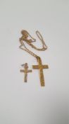 TWO 9 CT GOLD CRUCIFIXES, ONE ON CHAIN