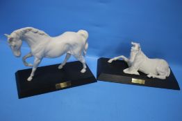TWO BESWICK HORSES ON PLINTHS 'SPIRIT OF PEACE' AND 'SPIRIT OF FREEDOM'