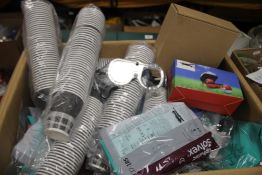 A BOX OF MAINLY NEW ITEMS TO INCLUDE GOGGLES, GLOVES , PAPER CUPS ETC.