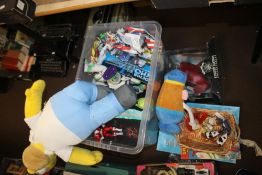 A QUANTITY OF TOYS TO INCLUDE DR WHO FIGURE SETS, SOFT TOYS, BUZZ LIGHTYEAR ETC.