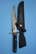 A STUD BOWIE KNIFE WITH SHEATH