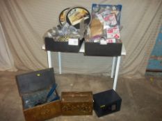 A QUANTITY OF KNOBS AND HANDLES TOGETHER WITH A DIGITAL SAFE ETC.