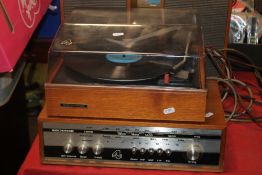 A MARCONIPHONE RECORD PLAYER AND RADIO WITH SPEAKERS