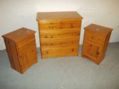 THREE SOLID PINE CHESTS OF DRAWERS, COMPRISING A TWO OVER THREE AND TWO BEDSIDE CHESTS