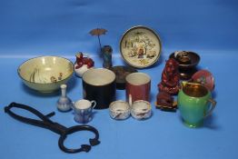 A TRAY OF COLLECTABLE CERAMICS ETC. TO INCLUDE A SHELLEY BOWL