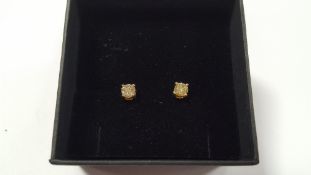 A PAIR OF 18 CT YELLOW GOLD FOUR CLAW-SET WITH RBC DIAMONDS STUDS, DIAMONDS 0.45 CT., BOXED