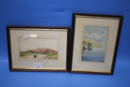 TWO FRAMED WATERCOLOURS, ONE A SEASCAPE SIGNED W. TAYLOR, THE OTHER A RIVERSIDE SCENE, SIGNATURE