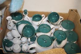 A TRAY OF DENBY GREEN WHEAT POTTERY (TRAY NOT INCLUDED)