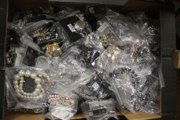 A TRAY OF COSTUME JEWELLERY (TRAYS NOT INCLUDED)