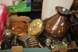 A TRAY OF METALWARE TO INCLUDE COPPER (TRAY NOT INCLUDED)