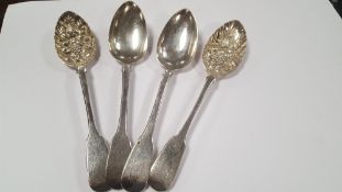 FOUR SILVER DESSERT SPOONS